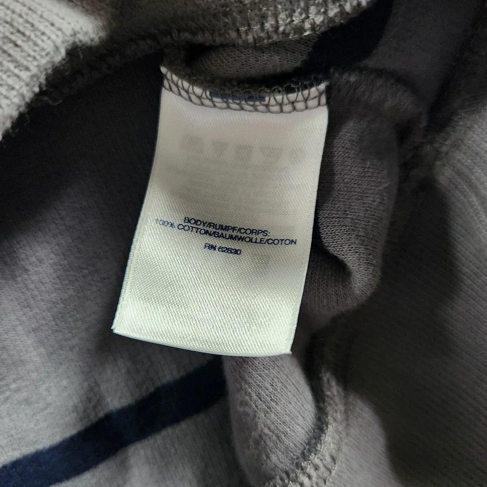 Lands' End Men's XL Sweater Grey with Navy Blue Stripes Quarter Zip XL‎